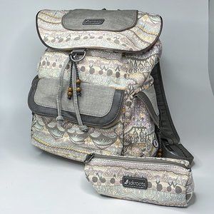 Sakroots Peace Backpack Multicolor Pockets Pencil/Make-Up Purse Bohemian Sz L